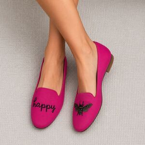 Jon Josef Pink Gatsby Bee Smoking Slippers Embroidered Loafer Flats 6.5 Spain